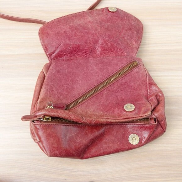 Brown Boho Leather Crossbody Medium Expandable Fold‎ Pebbled MADE NYC Arza $265 - Picture 4 of 16